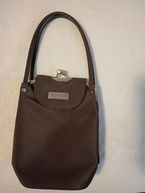 Vintage DKNY Brown Satin Kiss-Lock Top-Handle Bag